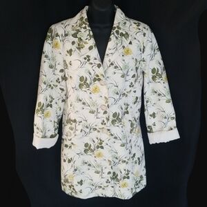 AnnTaylor Spring Pea Coat Jacket Cream with Green/Yellow Floral Size S